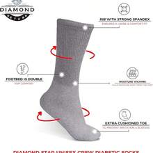 Diabetic Crew Socks Mens, Womens Loose Fit - 3 Pairs - Xám - Xem 3