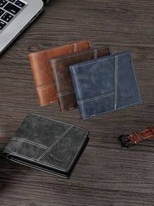 Nueva billetera corta de piel sintética con costura, monedero, múltiples ranuras para tarjetas, gran capacidad para efectivo y tarjetas, disponible en negro, café, marrón claro - ¡Excelente regalo para amigos y familiares!