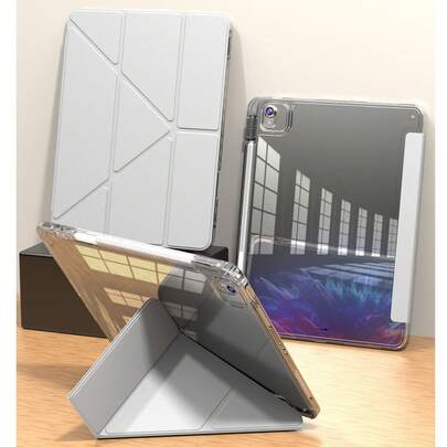 1个Y型折叠亚克力透明保护壳，兼容iPad 5/6/7/8/9/10代/11（A16 2025）/Air4 10.9英寸/Air5 10.9英寸/Air6/Air7/Air11（M2/M3）/Air13/Pro 11英寸/Pro 12.9英寸/iPad Mini 6/7代，智能支架/自动唤醒，灰色