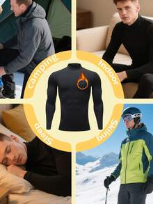 男士高领保暖内衣套装 - 黑色修身款，加厚保暖内衬，锁住温度，透气保暖，冬季防寒打底