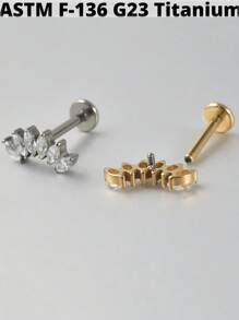 1 件 G23 钛金五角形锆石唇钉内螺纹 CZ 耳钉耳软骨耳屏耳轮耳环耳垂穿孔珠宝 - 如圖 - 查看 6