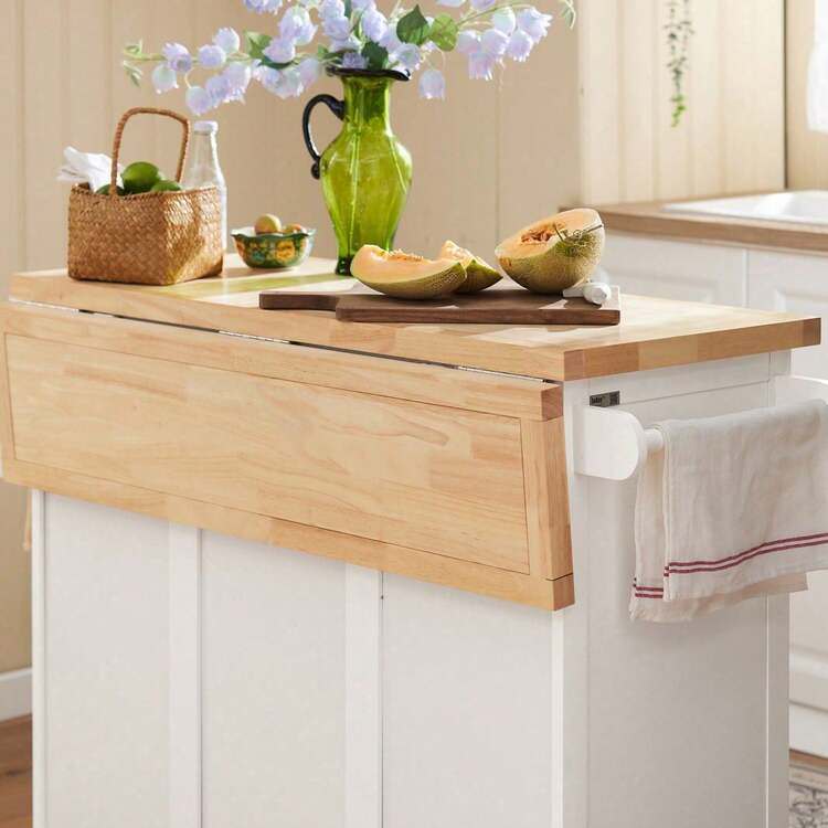 SoBuy FKW41-WN Luxury Kitchen Trolley Kitchen Island Sideboard With Expandable Work Surface Kitchen Cabinet W X H X D Approx.: 130 X 91 X 46 (+25) Cm - White+Wood Color - View 10