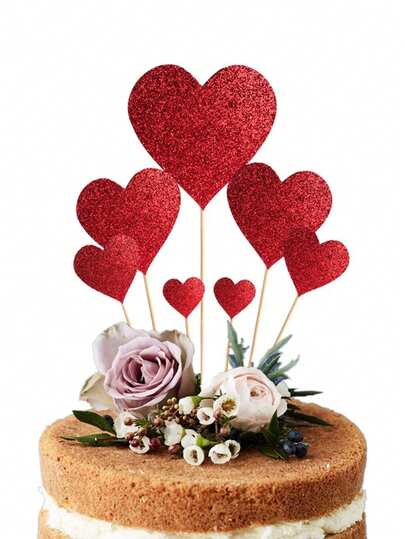 21/35/70pcs Shiny Red Heart Cake Decorations, Cake Decor Accessories, Colorful, Suitable For Sweet Love Theme Weddings, Engagements, Valentine's Day, Bridal Showers, Birthdays, Confessions, Parties (Red Heart Shaped), Create Atmosphere, Achieve Perfect Ambiance