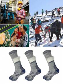 3 Pairs Merino Wool Hiking Socks, Crew Neck Winter Boot Socks, Unisex