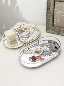 1pc Oval Tray, Luxury Style Storage Tray, Bathroom Vanity Makeup Organizer, Multifunctional Desktop Tray For Home, Tea Table, Water Cup, Home Decor Gifts For Women Back To School - Multicolor - View 1