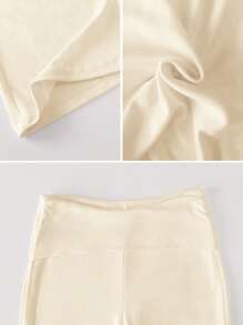 GOSOUER 女士亲肤高弹力翻边腰休闲运动瑜伽紧身喇叭裤