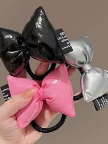 1 件女士多色蝴蝶结 PU 皮革发带，时尚日常佩戴可爱，Y2k 情人节情人节马尾辫夹发圈橡皮筋发绳弹性发带，发球，头饰 - 彩色 - 查看 12