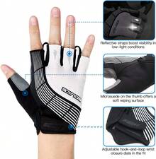 Souke Sports Guantes de ciclismo acolchados de medio dedo, guantes de bicicleta que absorben los golpes, antideslizantes, transpirables, para ciclismo de carretera, para hombres y mujeres - Blanco/Negro - Ver 4