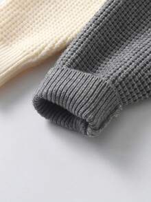 Suéter de punto grueso con estampado a cuadros en contraste para niños y adolescentes, adecuado para usar en la escuela y de forma casual en primavera, otoño e invierno