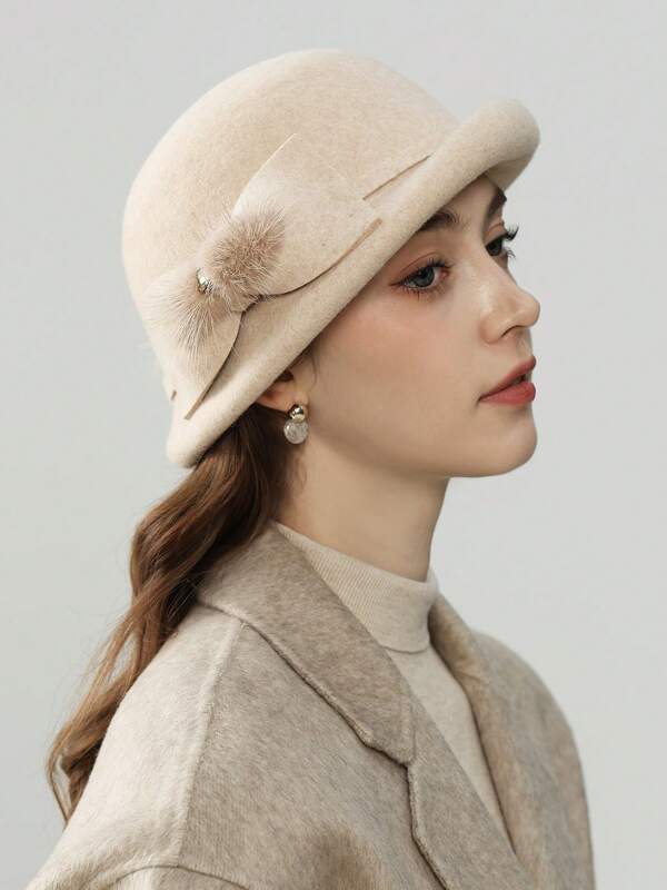 1pc Autumn/Winter New Bow Wool Beret Hat For Women, Petite Face Flattering, Elegant Lady Style, Stewardess Cap