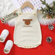 Christmas Baby Girls Bodysuit, Deer Embroidery Cute Adorable - Beige - View 4