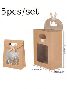 5/10pcs/Set Kraft Paper Gift Bag With Transparent Window And Handle - Used For Packaging Candies, Weddings, Thanksgiving And Parties Back To School Valentine Day - Multicolor - View 12