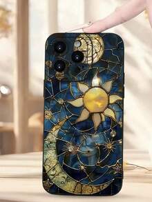1pc New Fashion Moon & Sun Pattern Printed Minimalist High-End Design Full Body Shockproof Phone Case, Thick Protective Cover Compatible With IPhone X/7/8/11/12/13/14/15/16 Pro Max Waterproof Anti-Fall Scratch Resistant - Multicolor - View 2