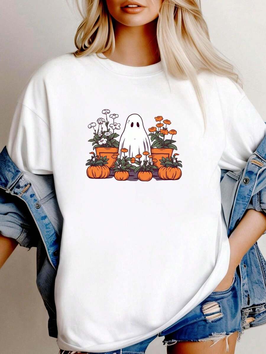 180g pure Cotton Womens Ghost Plant Sweatshirt, Plant Lover Halloween Shirts, Plant Mom Thirt, Cute Halloween Shirt, Ghost Halloween Gifts, Fall Lover Gift Soft Stretched Versatile graphic Casual Breathable streetwear female women Slightly Top For Everyday Wear