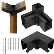 ColourTree Pergola Brackets For 4 X 4 Wood Post, 3-Way Corner Brackets, Powder Coated Steel, Pergola Kit For Gazebo, Patio Pergolas, Gardens - 2 PCS