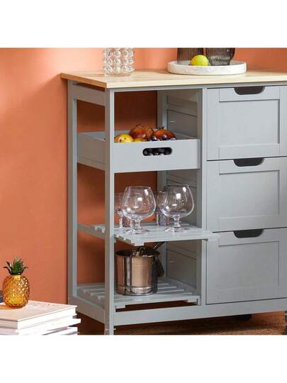SoBuy FKW79 HG, Kitchen Trolley Cart Storage Serving Drawers Removable Tray, Grijs view 5
