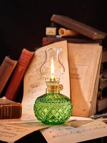 1 件乡村风格大号油灯老式玻璃煤油灯仿古油灯室内用应急照明飓风灯室（不含液体）