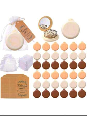 24 st - Kompakta Speglar Kammar Bulk Bröllopsfest Favoriter För Gäster, Bärbar Väska Resespeglar Hårborste Set Med Tacketikett Organzapåse, Resekam Med Spegel Flerfärgad, Enkel Och Bärbar, Hopfällbar Kam, Enfärgad Mini Hopfällbar Airbag Massagekam, Fickkam, Bärbar Utomhus-, Hem- Och Sovsal Resekam För Quinceanera Möhippa Bröllopspresent Souvenirer, Festpresenter