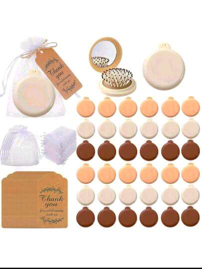 24pcs-Compact Mirrors Combs Bulk Wedding Party Favors For Guests, Portable Purse Travel Mirrors Hair Brush Set With Thank You Tag Organza Bag,Travel Comb With Mirror Multicolor, Simple And Portable, Foldable Comb, Solid Color Mini Folding Airbag Massage Comb, Pocket Comb, Portable Outdoor, Home, And Dormitory Travel Women's Comb For Quinceanera Bachelorette Bridal Gift Souvenirs,Party Gifts