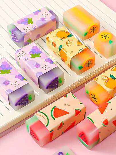 3 件可爱创意水果形橡皮擦，新颖文具和学校用品，可作为学生礼物，用于绘画、办公和学习的橡皮擦，干净柔软，易于擦除，随机水果橡皮擦，学校用品，办公用品，带有卡通水果香味和随机颜色，学生奖励，学校用品，文具礼品，返校，圣诞礼物，颜色和款式随机