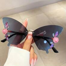 Women's Butterfly Glasses - Purple Pink Gradient Lenses, Elegant Party And Daily Wear - Lightweight And Durable Frame - Non-Prescription Fashion Glasses Accessories, Fashionable Vision Aid, Rhinestone Decoration, Unique Design, Metal Hinge,  Accessories - 漸層紫 - 查看 7