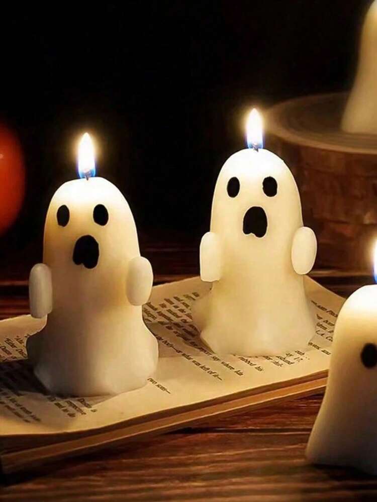 手工制作的万圣节鬼形香薰蜡烛，手工制作的万圣节鬼形香薰蜡烛，主题活动 - 节日氛围和主题装饰，万圣节装饰，派对配件，俏皮设计，发光蜡烛 - 彩色 - 查看 1