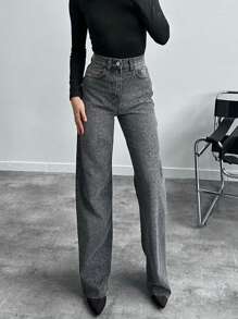 SQUALO Jeans de mujer sexy de lavado gris oscuro con estampado de leopardo brillante para salir