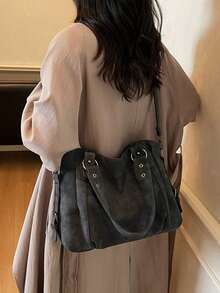 New Arrival Large Capacity Minimalist Casual Tote Bag - Black - View 11