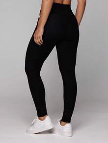 LOT FITNESS Black Polyamide Leggings With Pocket, Polyamide Gym, Women's Flower Duo Collection - Black - View 4