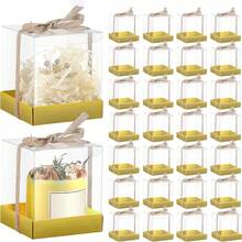 20pcs/Pack Elegant Transparent Gift Boxes - Stackable Clear Cube Boxes With Kraft Paper Bottom Tray And Jute Rope Decor - Suitable For Weddings, Birthdays, Baby Showers - Candle Decoration Boxes - Jewelry Display Boxes - Favor Packaging - Multicolor - View 2