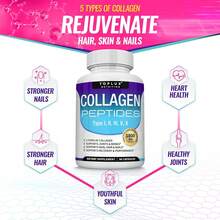 Toplux Multi Collagen Peptides Pills – 1800mg Hydrolyzed Complex Type I, II, III, V, X | Supports Skin, Hair, Joints & Bones | Keto Friendly | 90 Capsules - 1 Bottle - 查看 6