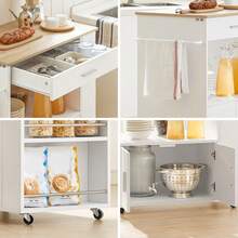 SoBuy FKW113-SCH, Kitchen Trolley Cart Storage Trolley Serving Trolley Kitchen Cabinet Microwave Cabinet, Black - White+Khaki - View 11