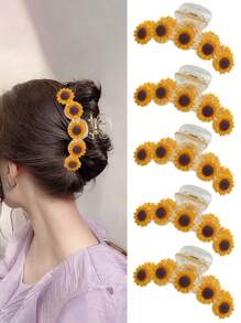 1pc Spring/ Summer Vacation Sunflower Claw Clip, Bohemian Fresh Flower Hair Claw Hair Clips Hair Jaw Clip Hair Clamps Hair Clutch Hair Catcher Clip, Beach Accessories Fall Winter Hair Accessories For Women - Multicolor - View 8