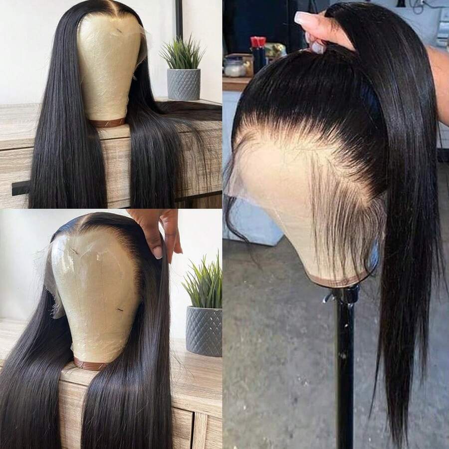 Purple Color Lace Front Wigs Pre Plucked Hairline Long Straight Wigs For Fashion Women Girls Party Daily Wear Glueless Dark Purple Lace Front Synthetic Wigs 13x4 Free Part Heat Resistant Fiber Hair 28 Inch 180% Density - 黑色 - 查看 1