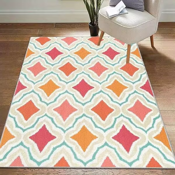 [+830g Per Square Meter + Anti-Slip Dot Plastic Base] Rectangular Carpet High-Definition Pattern Printing Double Lock Edge Bathroom Game Room Living Room Bedroom Area Rug 1 Piece Colorful Dot Carpet, Cartoon Printed Mat, Large Game Carpet
