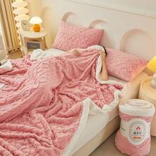2-Ply Taffeta Sherpa Reversible Throw Blanket, Warm Blanket Suitable For Sofa, Bedroom, Living Room, Multi-Purpose - Watermelon Pink - View 11