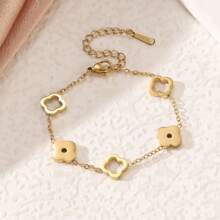 18k金不锈钢四叶草花朵图案时尚女士手链