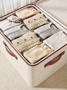 1pc Beige Linen Fabric Zipper Storage Box With Lid - Foldable, Washable, Suitable For Wardrobe Storage Box, Clothes, Underwear, Socks, Lingerie, Suitable For School Supplies, School Accessories Household Use