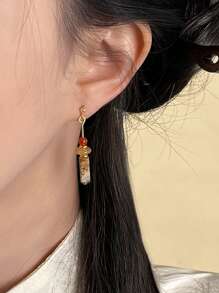 1 Pair Of 925 Sterling Silver Jewelry Women'S Earrings, Handmade In Vintage Tassel Bead Wood, Using Natural Red Agate, Gold Sand Glass Beads, Tiger Eye Stone, Ear Protection, Low Allergenicity, Durable, Suitable For Daily Wear And Vacation Beach Accessories, Bohemian Style