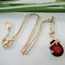 18k Gold Plated Water Drop Crystal Multicolor  Snake Pendant Necklace 16"+2"2025 - Red - View 3