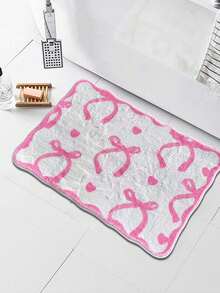 1pc Lovely Bow Design Bathroom Mat Carpet, Sweet & Cute Style Girly Carpet, Soft & Comfortable Faux Wool Carpet, Suitable For Living Room, Bedroom, Closet, Entryway, Kitchen, Bedside, Durable & Dust-Proof