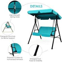 Columpio de patio para 2 personas, con dosel ajustable, estructura de acero con recubrimiento en polvo y asiento acolchado, columpio tipo sofá para patio, jardín, junto a la piscina, balcón, patio trasero (Azul) - Por defecto - Ver 4