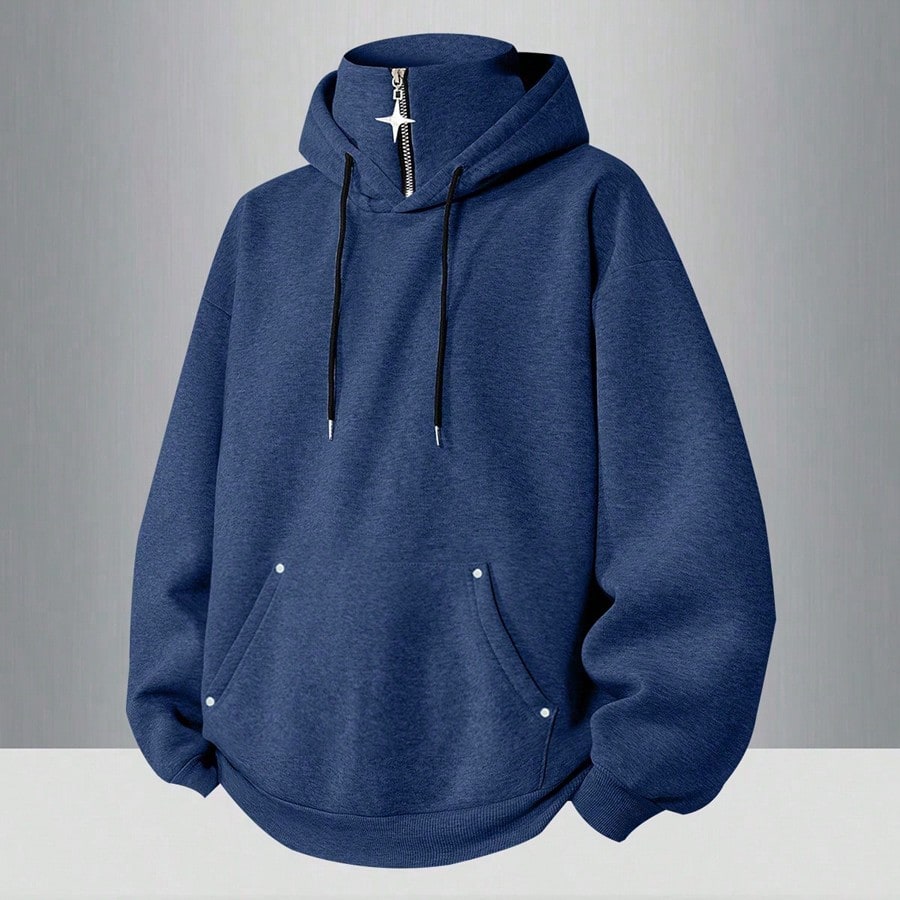 Sudadera casual de media cremallera de color liso para hombres, de manga larga, para primavera y otoño