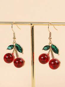 A Pair Of 18K Stainless Steel Plated Red Cherry Stud Earrings For Women, Small And Versatile, Suitable For Parties, Dates, Working Professionals, And Holiday Wear. - Multicolor - View 6