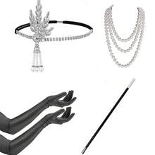 20 世纪 20 年代女士派对配饰套装，轻佻女郎服装配饰咆哮的 20 年代女士配饰轻佻女郎头饰 - 彩色 - 查看 30