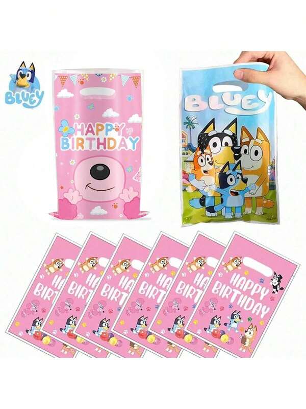 Bluey 10 قطعة/طقم إمدادات حفلة أصدقاء وعائلة بلوي هدايا حقيبة يد بلوي بينجو الكلب كوكو روستي مافن طقم أكياس هدايا لتعبئة الهدايا والحلويات