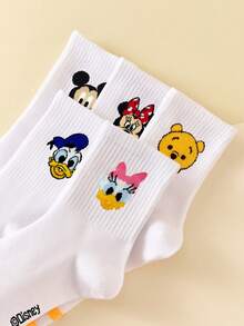 Disney 5 Pairs Cartoon Character Crew Socks, Soft & Breathable Mickey Mouse & Socks, Novelty Socks For Men And Women