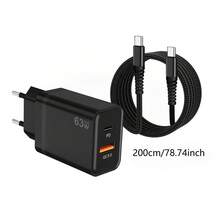 63W GaN Fast Charger PD 45W+QC 18W Dual USB-C Wall Charger Adapter & 60W USB-C Data Cable, Compatible With 16/14/13/12/11/17/15 Pro Max, Type-C Charger Adapter - EU C Type Plug(220-240V) - View 12