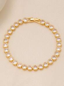 Juego de pulseras de mujer de acero inoxidable con trébol y circonita incrustada, adecuado para uso diario, superposición, citas de pareja, combinación para múltiples ocasiones y como regalo - Amarillo Oro - Ver 4