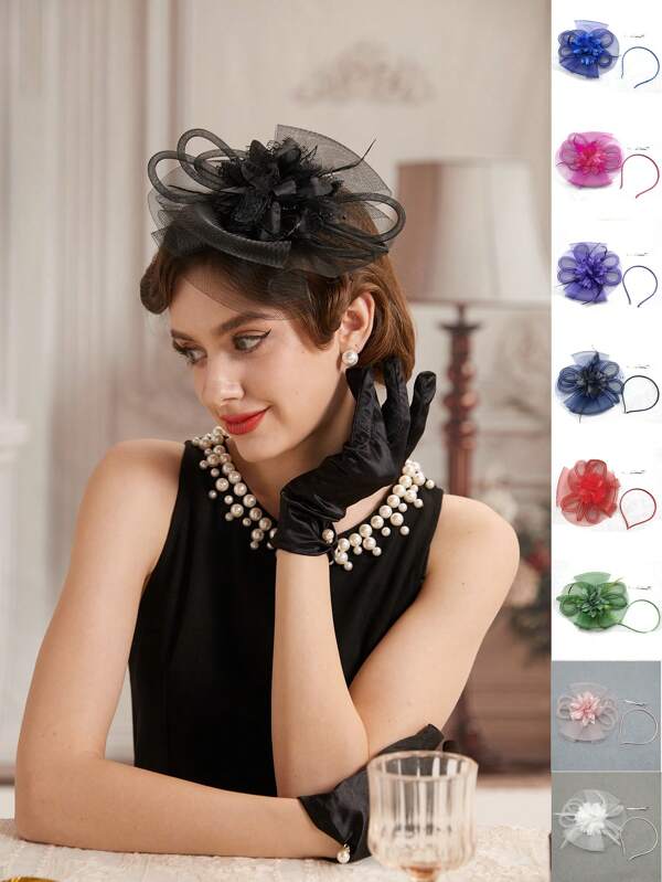 1 peça chapéus fascinadores para mulheres - chapéu para festa de chá Kentucky Mesh Fascinator Derby Flower Ribbon Hat para casamento nupcial